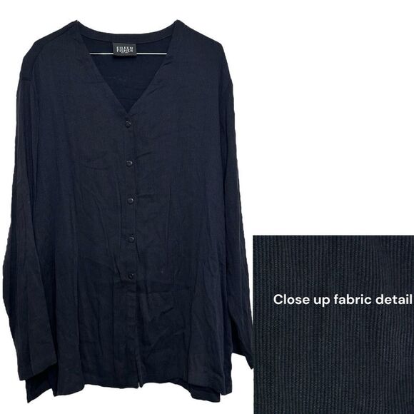 Eileen Fisher Boxy Black Ribbed Casual Cardigan Women Sz Medium Lagenlook USA - Picture 1 of 12